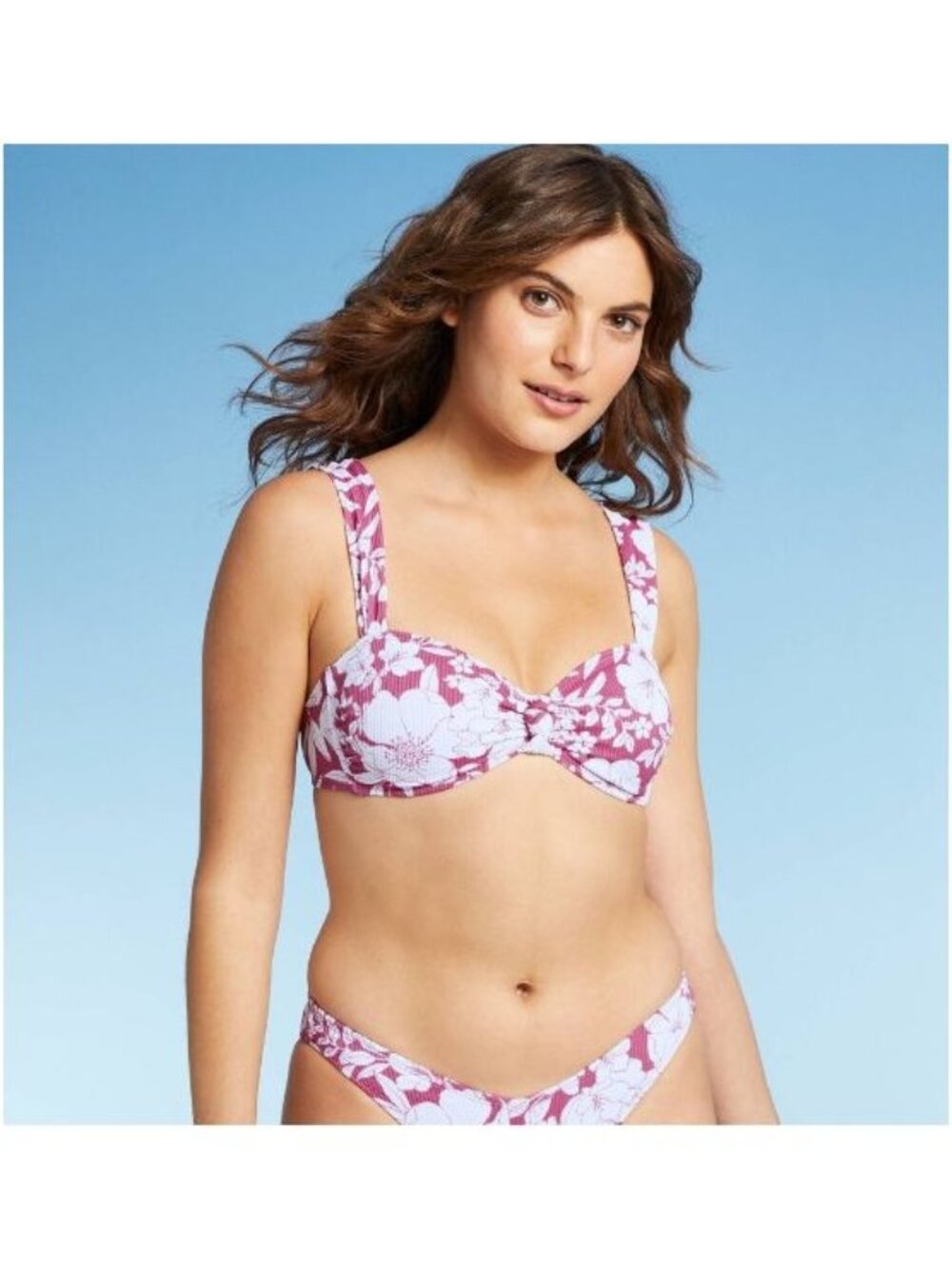 Xhilaration Juniors Ribbed Pink Floral Bralette Swim Top Size XL